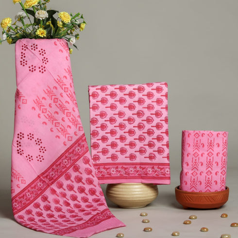 Buti Print Cotton Suit Set with Mulmul Dupatta (PRMUL52)